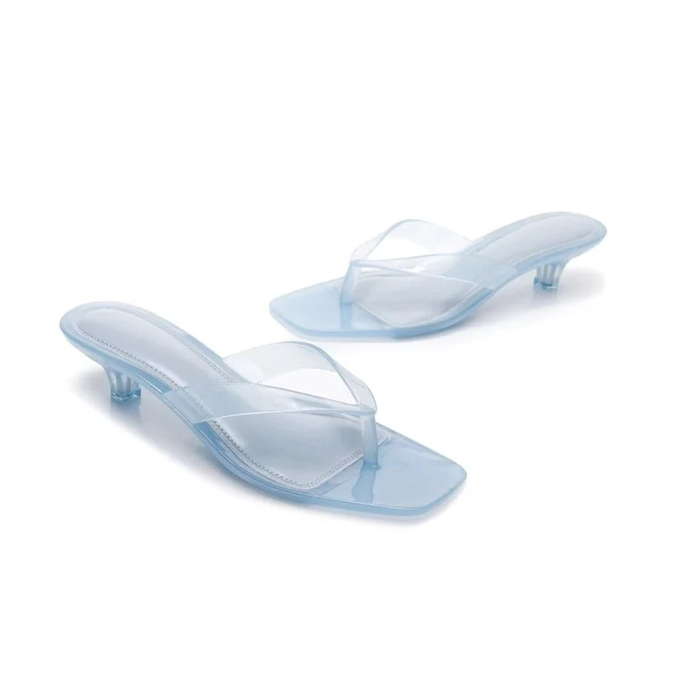 otnbgsr Jelly Shoes Sandals for Women Kitten Heel Clear Thong Sandals Square Open Toe Flip Flops ... | Walmart (US)