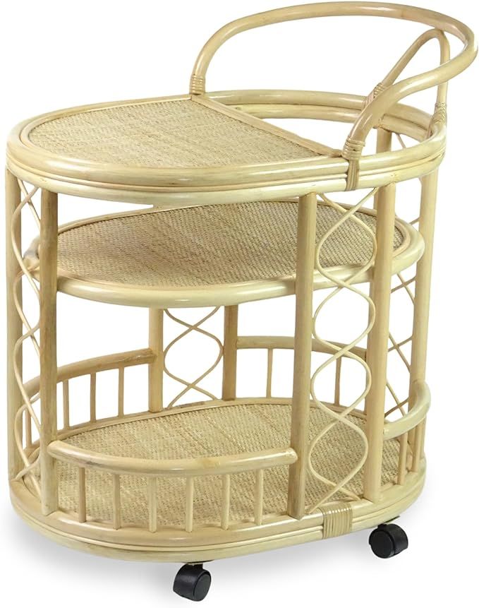 Serving Cart Handmade Woven Natural Rattan Wicker with Wheels Fully Assembled | Amazon (US)