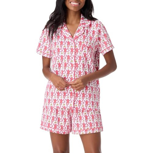 Amiblvowa Women Monkey Pajamas Pjs Shorts Sets Y2K Cute Rabbit Pajamas Heart Roller Dupes 2Pcs Lounge Shirts Set Preppy Sleepwear Valentine's Day Pajama Outfits (Dancing Monkey PINK, XL) | Amazon (US)