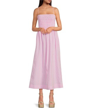 Renee Stripe Smocked Square Neck Dress | Dillard's