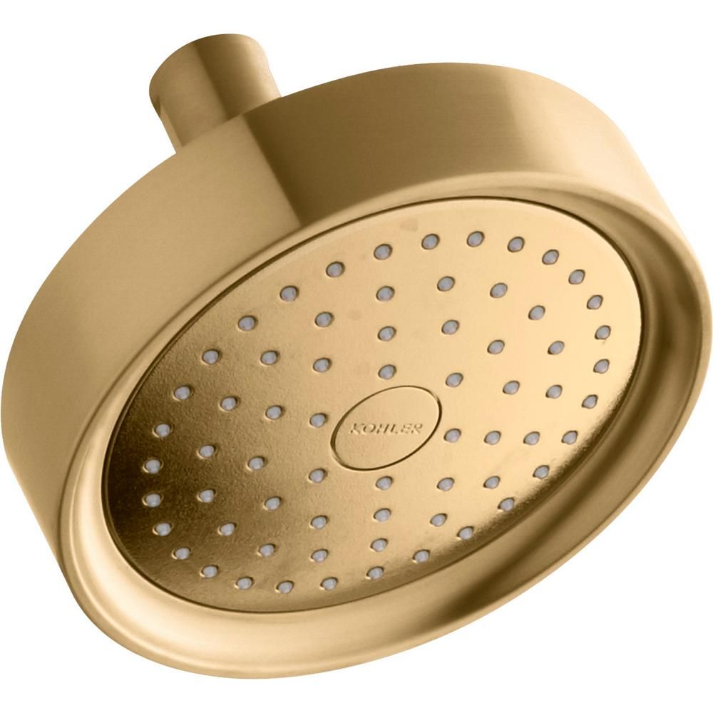 KOHLER Purist 1-Spray Patterns 5.5 in. Wall Mount Fixed Shower Head in Vibrant Moderne Brushed Gold | The Home Depot