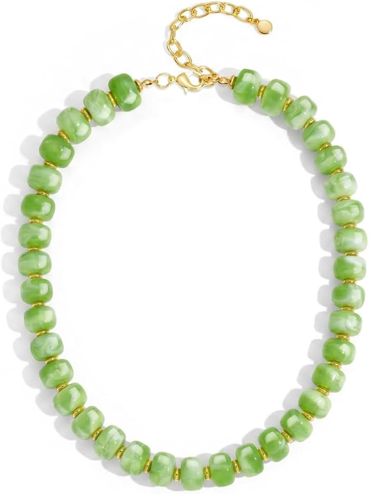 Chunky Beaded Choker Necklace for Women Statement Necklace with Gold Accent Adjustable Beach Summ... | Amazon (US)