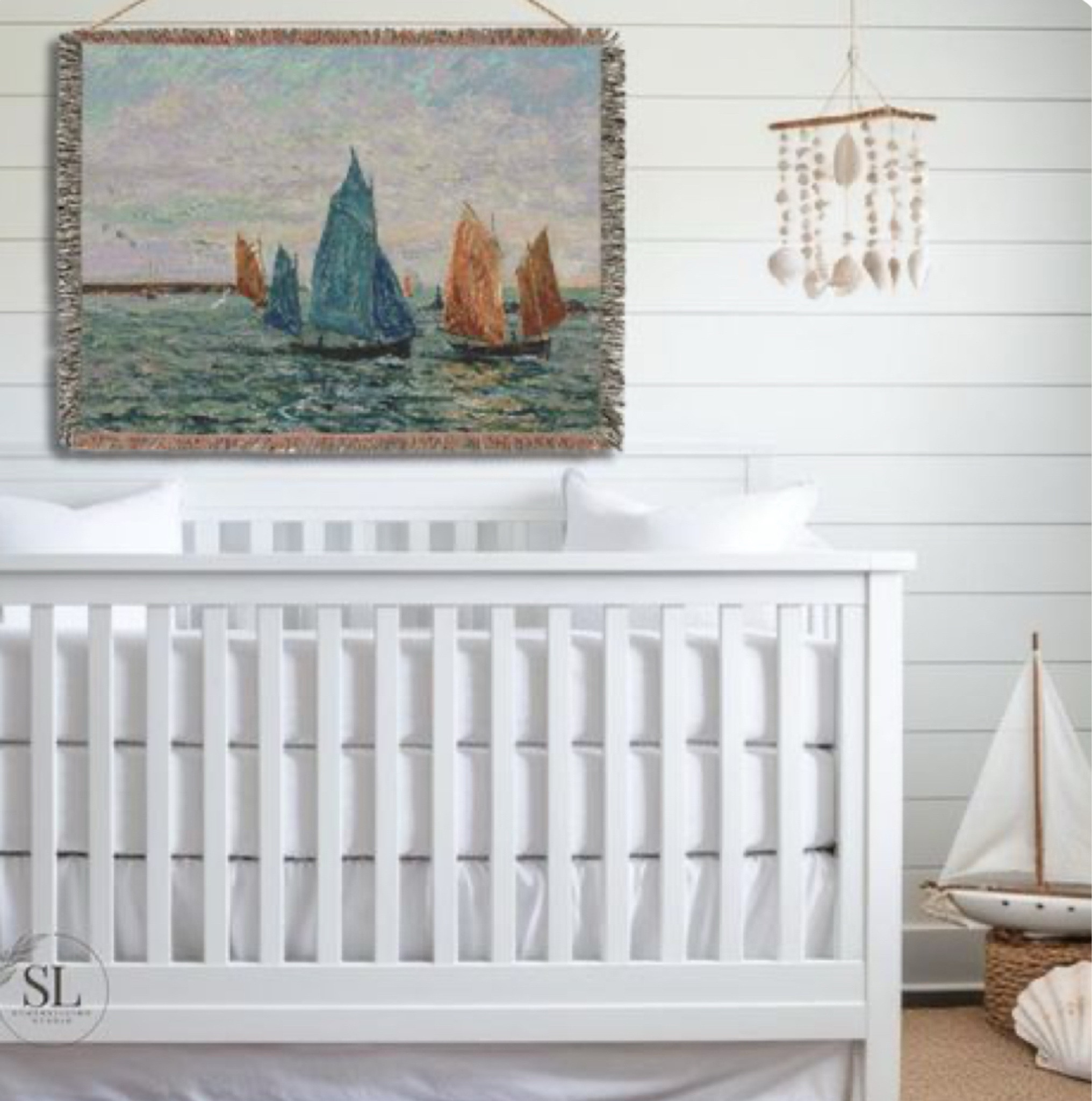 NAUTICAL FARMHOUSE COTTAGE NURSERY
.
Add some cozy and vintage to your nautical themed nursery with this ship tapestry 🤍 
.
3 sizes available to fit your space. 

#LTKmaternity #LTKbaby #LTKgiftguide