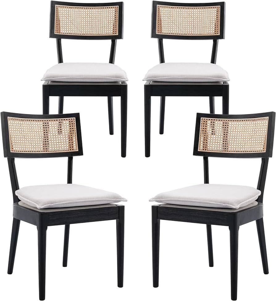 QUINJAY Rattan Farmhouse Dining Chairs Set of 4, Linen French Country Dining Chairs with Hollow B... | Amazon (US)
