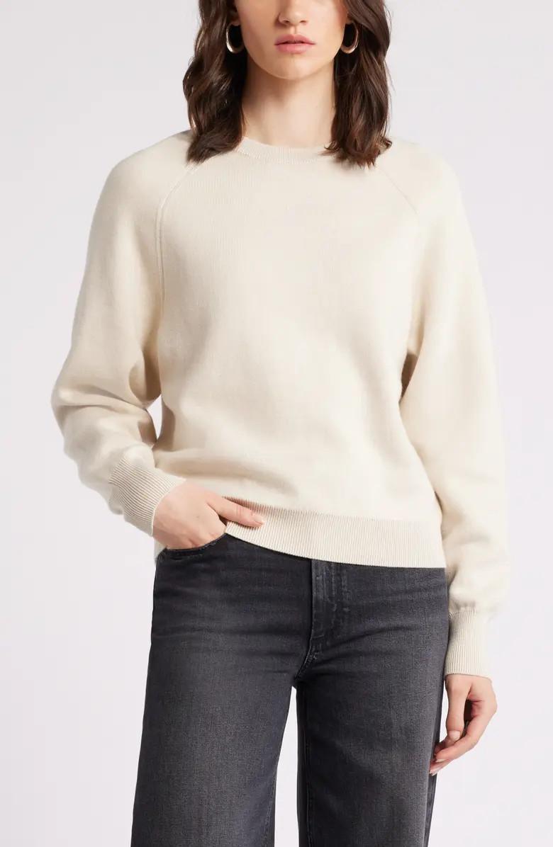 Raglan Sleeve Cotton & Cashmere Blend Crewneck Sweater | Nordstrom