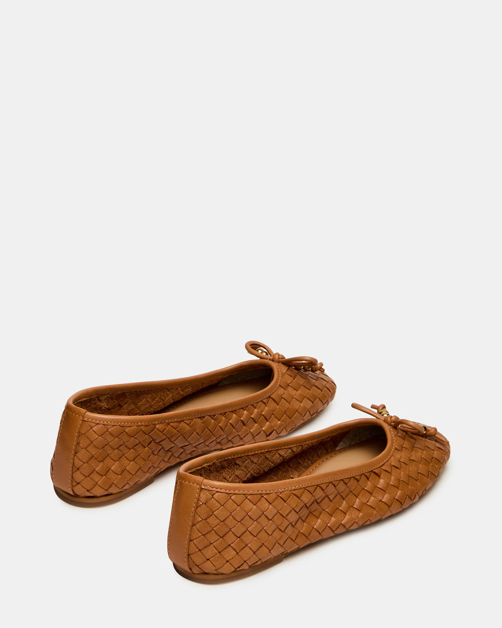 DIVY Cognac Leather Woven Bow Ballet Round-Toe Women's Flat | Steve Madden (US)