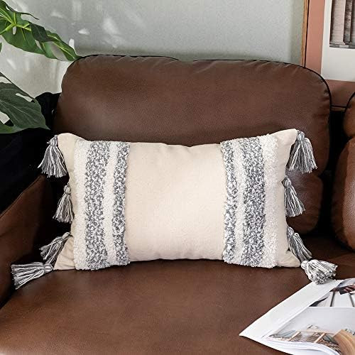 Sungea Decorative Linen Lumbar Throw Pillow Cover, 12 x 20 Farmhouse Rustic Pillowcase Grey White... | Amazon (CA)