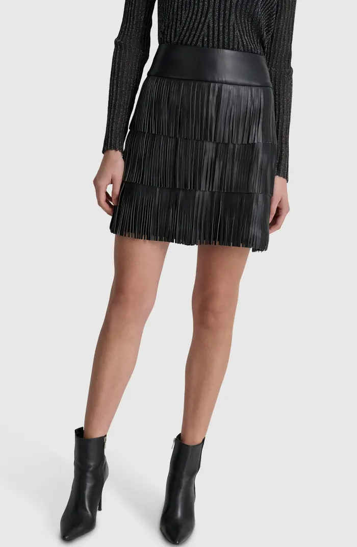 Tiered Fringe Faux Leather Miniskirt | Nordstrom