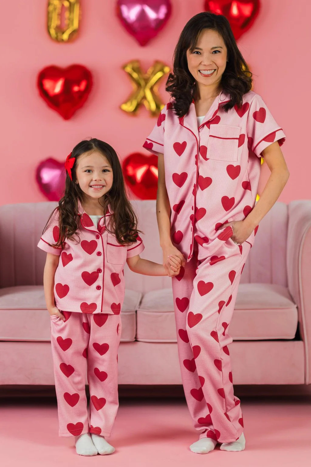 Mom & Me - Pink Heart Waffle Knit Pajamas | Sparkle In Pink