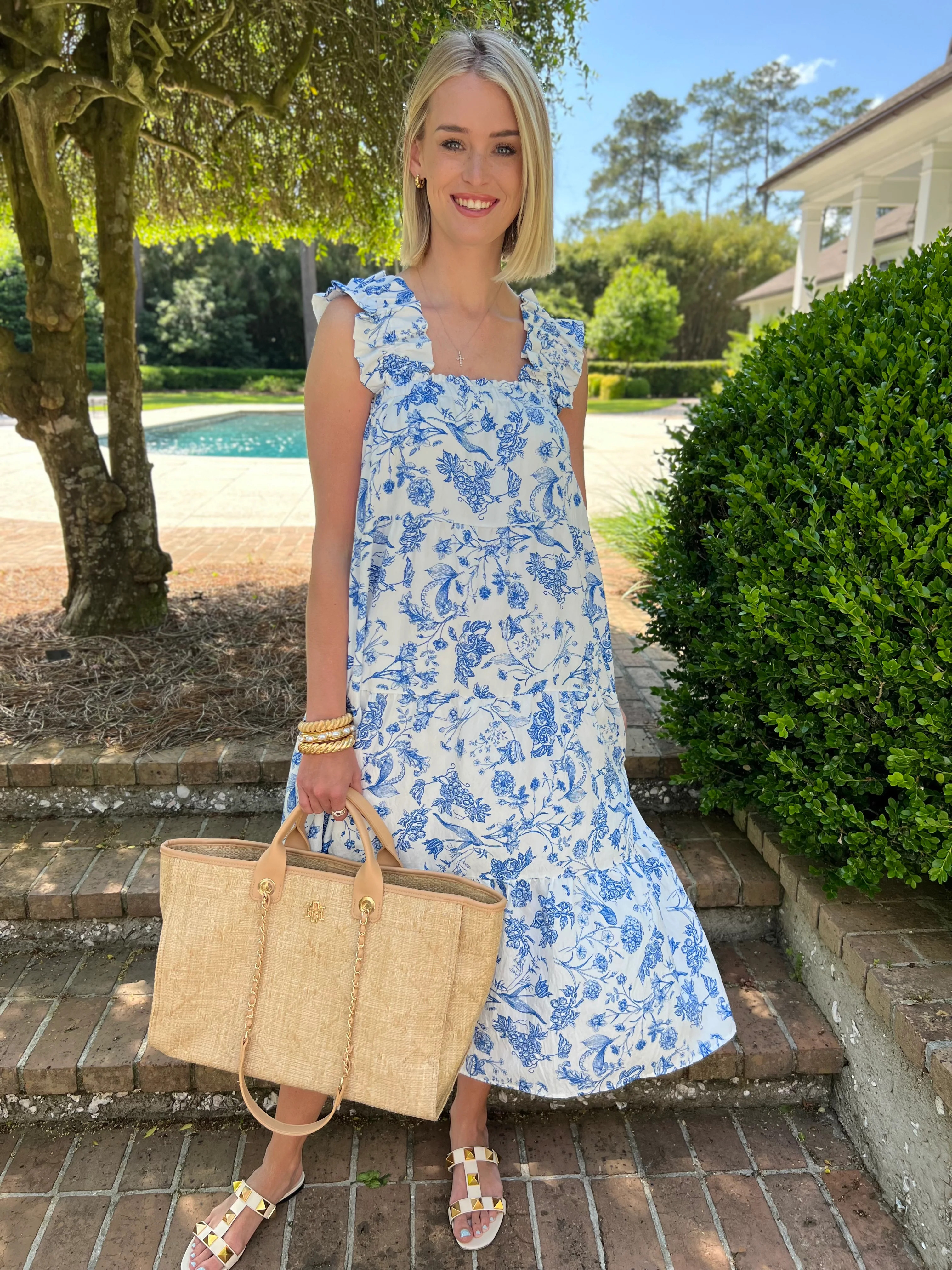 Humming Birds Sing Blue Midi Dress | Caroline Hill