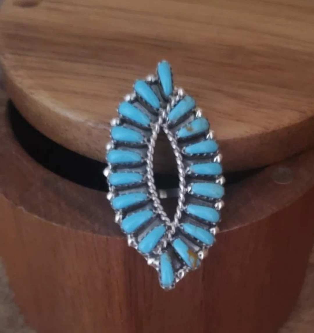 Unique Shape Turquoise Cluster Ring Silver Turquoise Ring Handmade Jewelry Leaf Rings Statement R... | Etsy (US)