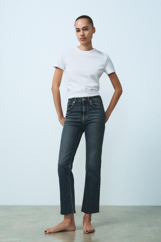 FLARED CROPPED HIGH WAIST TRF JEANS | Zara US