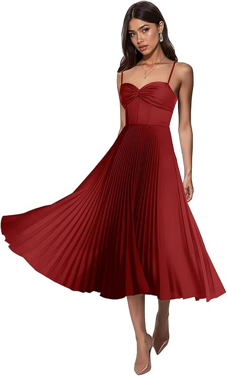 INEWER Corset Spaghetti Straps Midi Bridesmaid Dresses for Women Satin Sweetheart Tea Length Form... | Amazon (US)