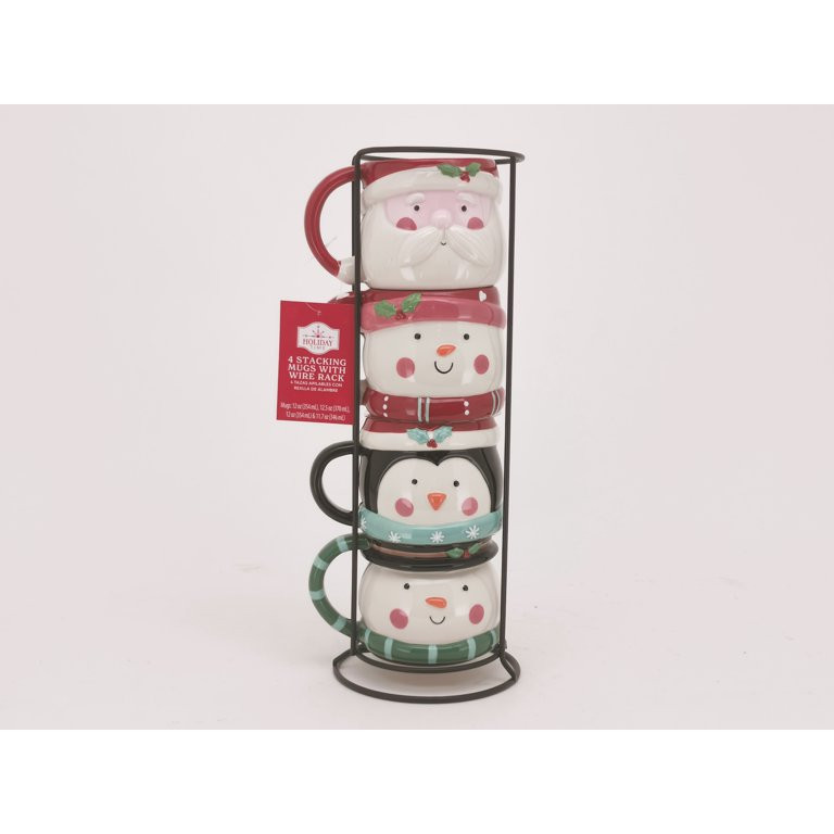Holiday Time Santa Mug Stack, 13 fl oz capacity, Red Stoneware - Walmart.com | Walmart (US)