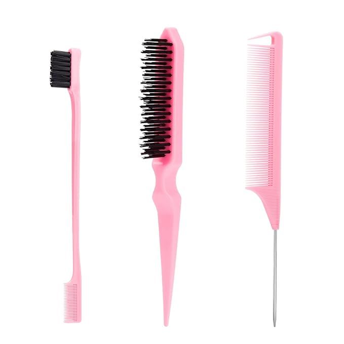 SWEET VIEW 3 Pcs Slick Back Hair Brush Set with Edge Brush, Bristle Brush, Rat Tail Comb, Teasing... | Amazon (US)
