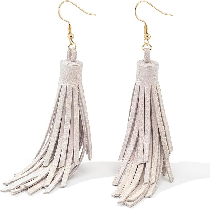 Leather Layered Tassel Earrings Boho - Lightweight Genuine Leather Fringe Earrings Dangle, Handma... | Amazon (US)