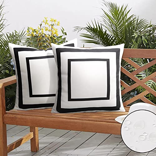Pyonic Outdoor Waterproof Throw Pillow Covers Geometric Pillowcases Black and White Pillow Covers for Patio Garden Set of 2, 18 X 18 Inches | Amazon (US)