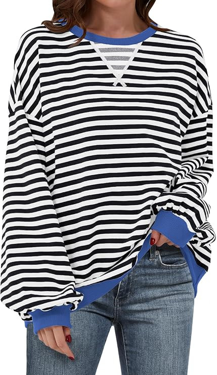 ANRABESS Women Striped Sweatshirts Oversized Crewneck Long Sleeve Shirts Y2K Pullover Top 2026 Fa... | Amazon (US)