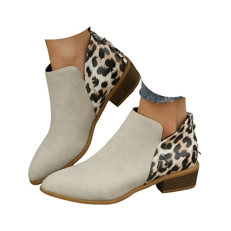 Oyedens Womens Ankle Booties Fashion Leopard Pointed Toe Ankle Boots Autumn Short Dress Boots Lad... | Walmart (US)