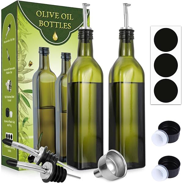 AOZITA 17oz Glass Olive Oil Dispenser - Oil and Vinegar Cruet Bottle with Stainless Steel Pourers -  | Amazon (US)