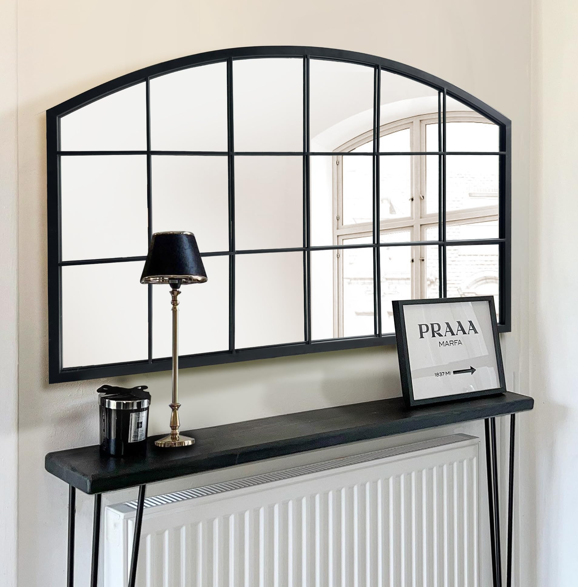 WAMIRRO Black Grid Wall Mirror,Wide Window Pane Black Mirror,Farmhouse Arched Wall Mirror,Mantel ... | Amazon (US)
