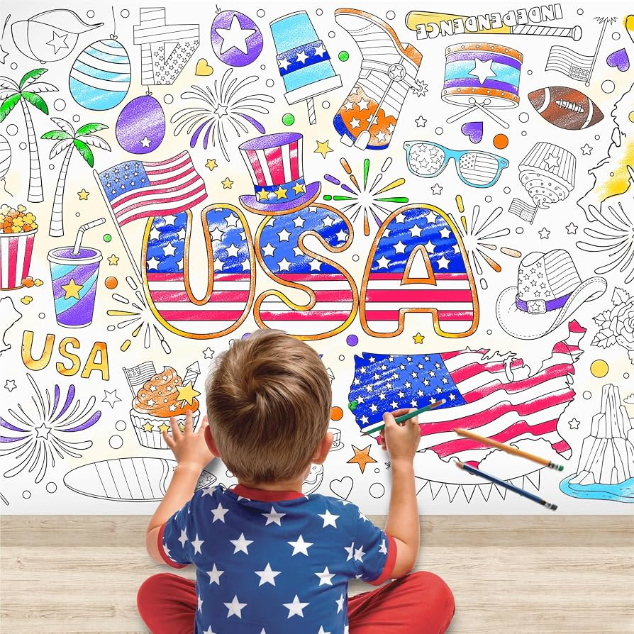 X-Protector 4th July Giant Coloring Poster 75x30 in - Large Patriotic Coloring Table Cloth for Ki... | Amazon (US)