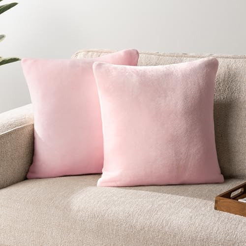 PAVILIA Light Pink Throw Pillow Covers 18x18 Set of 2, Decorative Pillow Cases for Bed Sofa Couch, Boho Aesthetic Accent Decor Cushion Bedroom Living Room, Velvet Square Euro Sham Covers, Blush Pink | Amazon (US)