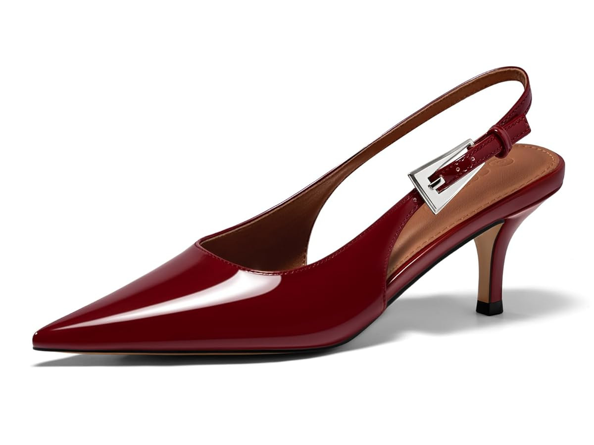 Coutgo Womens Slingback Heels Kitten Low Heel Dress Shoes Closed Pointed Toe Buckle Pumps Work We... | Amazon (US)