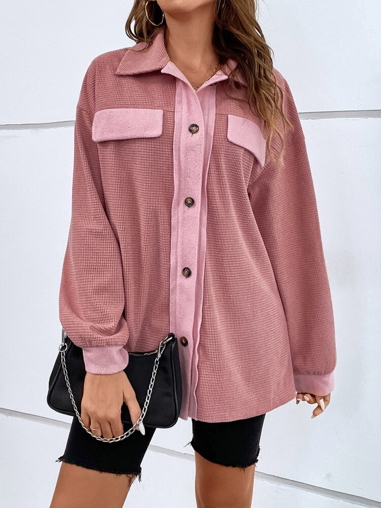 Contrast Trim Flap Detail Drop Shoulder Coat | SHEIN