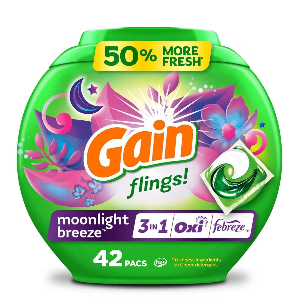 Gain Flings Moonlight Breeze HE Compatible Liquid Laundry Detergent Soap Pacs - 42ct | Target