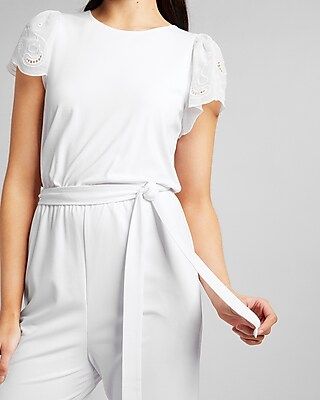 Belted Lace Sleeve Culotte Jumpsuit | Express