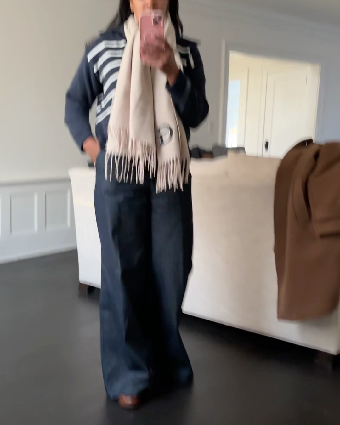 Winter outfit inspo denim pants chunky sweater scarf top coat #style #fashion #winter #outfit #nyc #loafers #holiday #LTKOver40 #over50style 

#LTKootd #LTKgrwm #LTKWorkwear