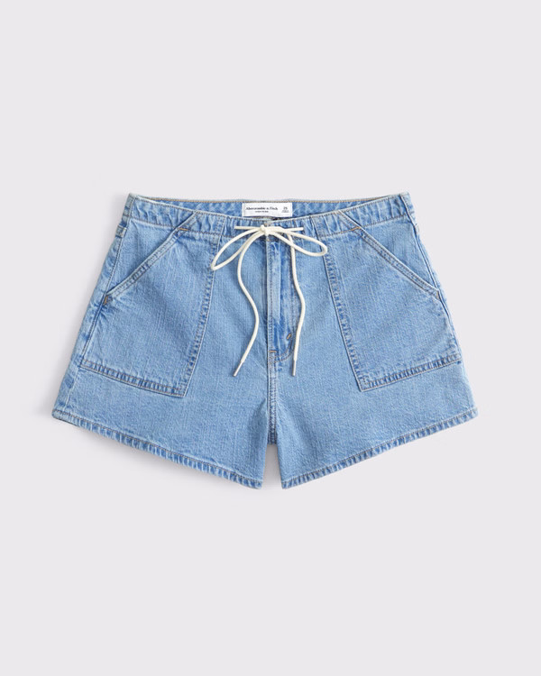 Linen-Blend Denim Pull-On Short | Abercrombie & Fitch (US)
