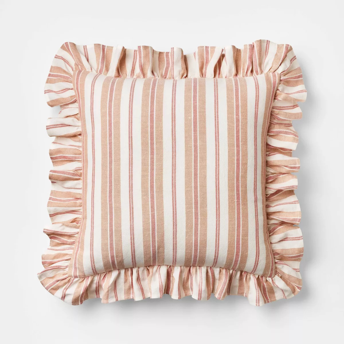 Square Woven Stripe Throw Pillow with Ruffle Rose/Ivory - Threshold™ designed with Studio McGee | Target