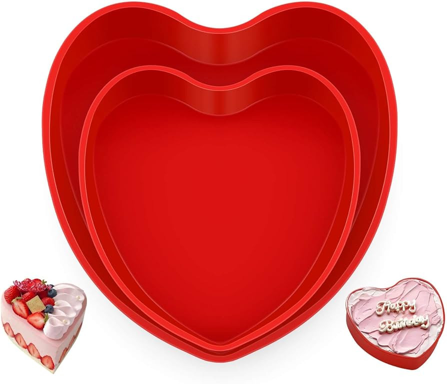 2 Pack 10 Inch and 8 Inch Silicone Heart Shaped Cake Pans Molds for Cheesecakes and Brownies | Amazon (US)