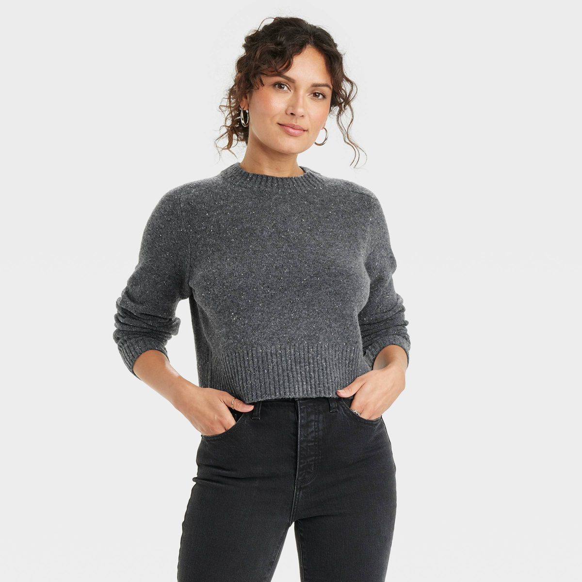 Women's Crew Neck Cashmere-Like Pullover Sweater - Universal Thread™ Dark Gray L | Target