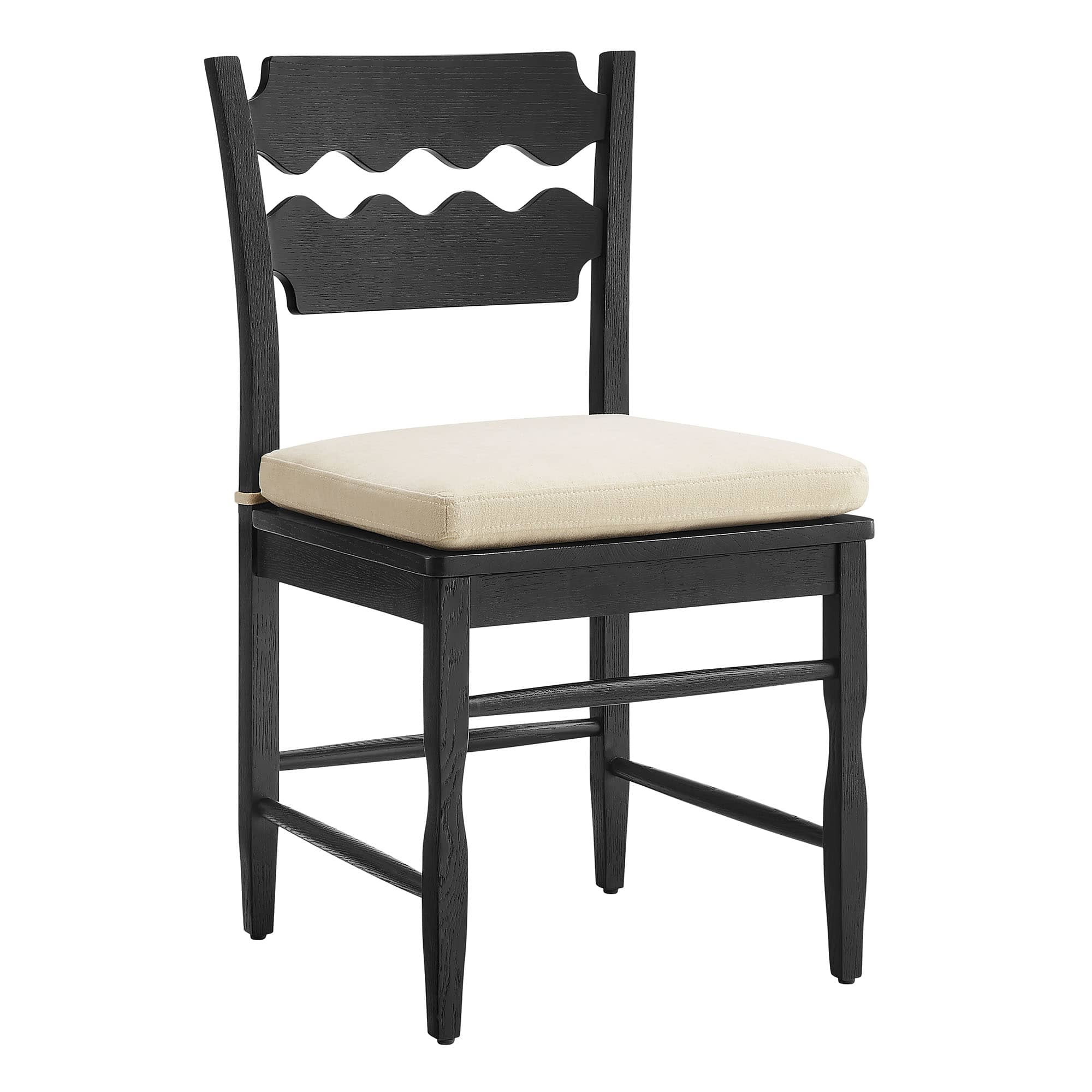 Modway Jax Oak Wood Dining Chair With Wavy Razor Back and Cushion in Black Linen one_size in White | EEI-7517-BLK-LIN | Lowe's
