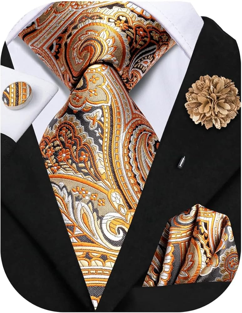 Hi-Tie Mens Tie Set Silk Striped Woven Necktie with Lapel Pin Pocket Square Cufflinks Set for Wed... | Amazon (US)