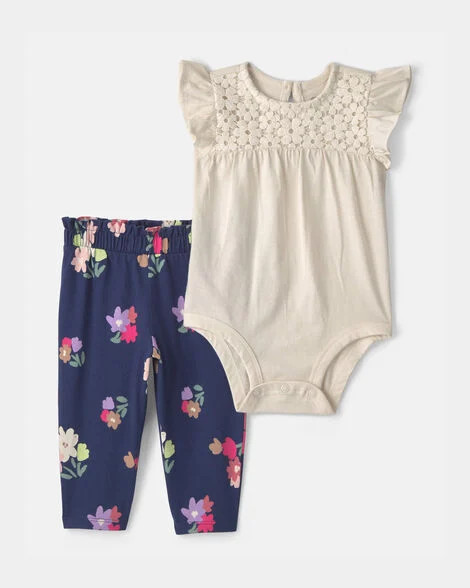 Baby Girl 2-Piece Eyelet Bodysuit & Pant Set | Carter's | Carter's Inc