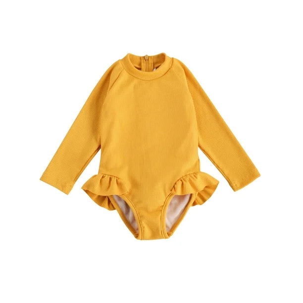 Bmnmsl Girl Swimwear Long Sleeve Round Neck Ribbed One Piece | Walmart (US)