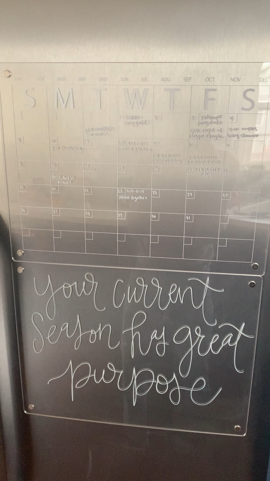 I love this dry erase calendar/board! Perfect addition to our kitchen to keep our family organized on events and have an encouraging phrase we can see daily 

#LTKunder50 #LTKhome #LTKFind