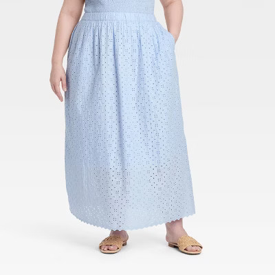 Women's Eyelet Maxi A-Line Skirt - Universal Thread™ Blue 4X | Target