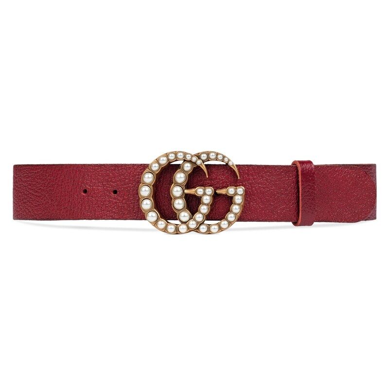 Leather belt with pearl Double G | Gucci (US)