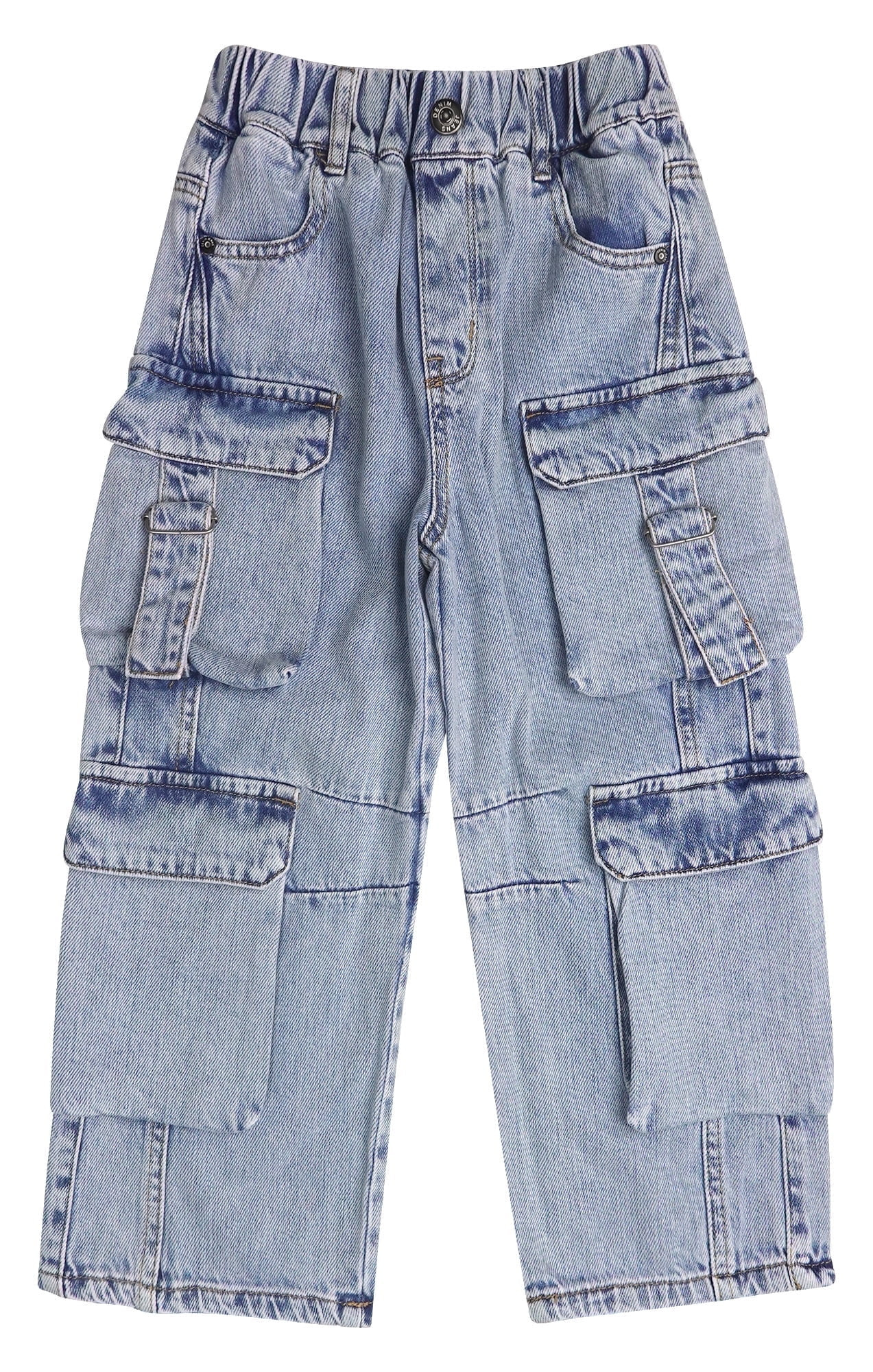 KIDSCOOL SPACE 8-Pocket Girls Wide-leg Denim Pants, 5-14T Ribbed Elastic Waist with D-ring Loops ... | Walmart (US)