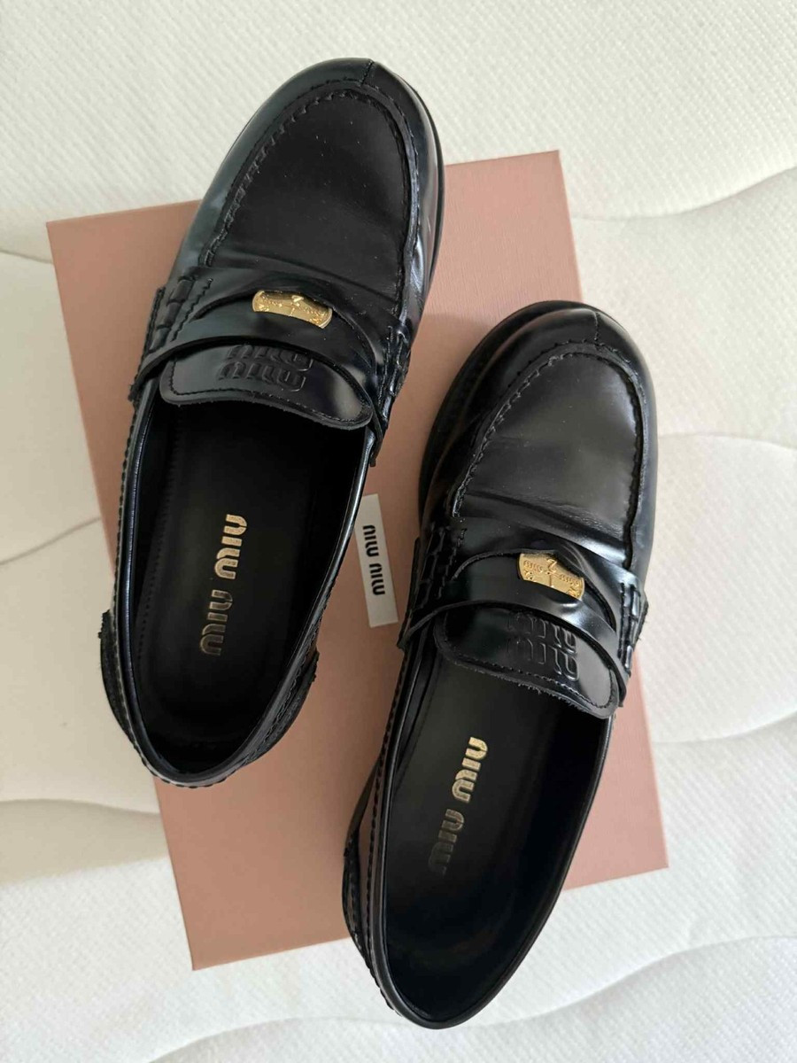 Miu Miu Black Leather Penny loafers Size 37.5 IT Excellent Condition | eBay UK