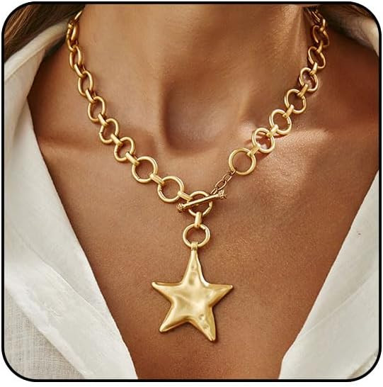 Chunky Gold Star Necklace Big Silver Statement Necklace for Women Big Star Chunky Necklaces Large... | Amazon (US)