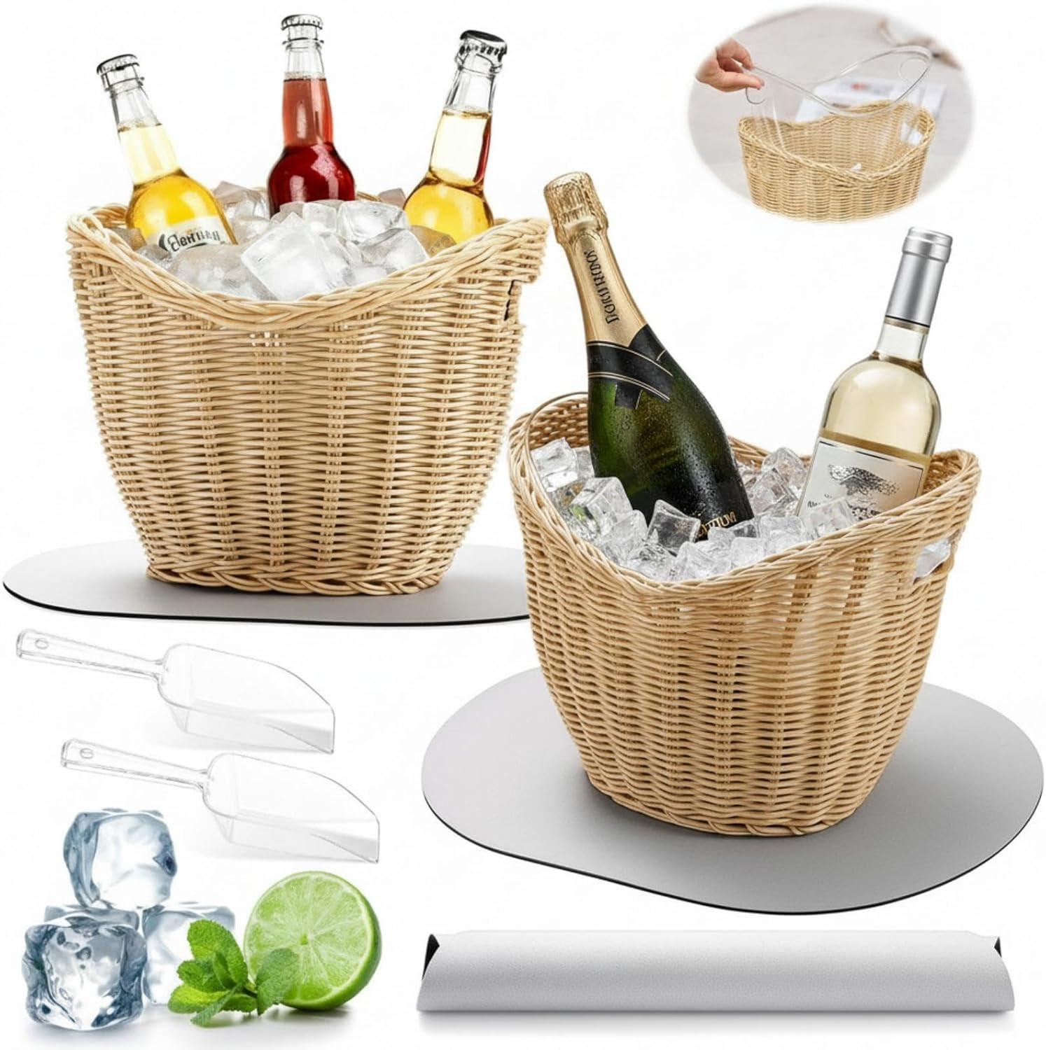 Amazon.com: LemonRoad 2 Pcs Ice Bucket Woven Design with Scoops Diatomaceous Earth Pad Champagne ... | Amazon (US)