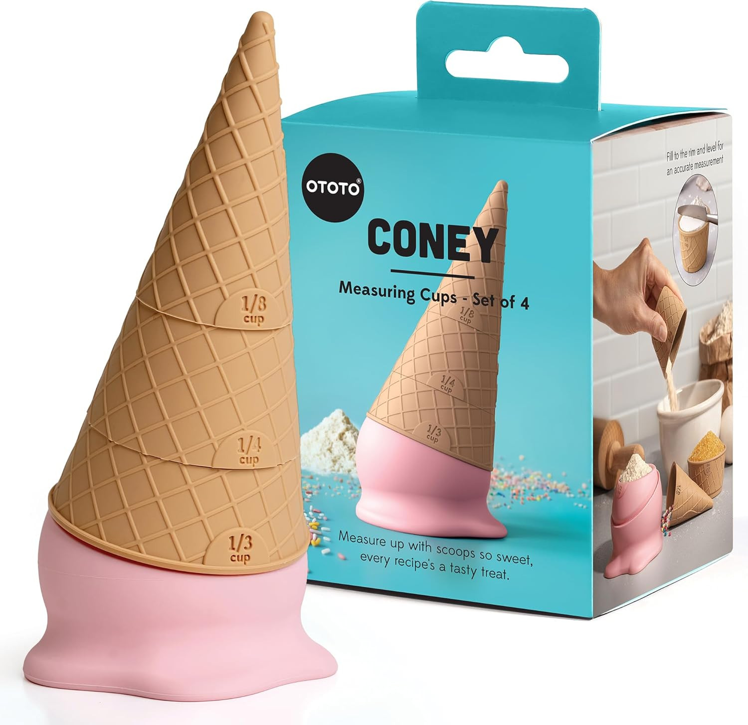 OTOTO Coney Ice Cream Measuring Cups Set – Detachable Plastic Measuring Cup Set for Baking & Cooking, Cute Measuring Cups for Liquid, Cute Baking Supplies, Kitchen Gadgets, Baking Gifts | Amazon (US)