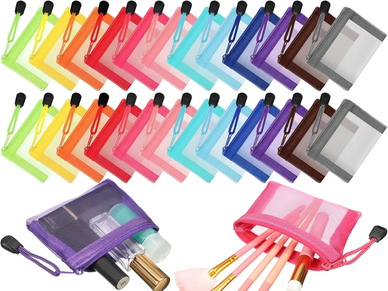 Jexine 24 Pcs Mini Zipper Mesh Bags Lipstick Cosmetic Accessories Organizer Nylon Makeup Zipper P... | Amazon (US)