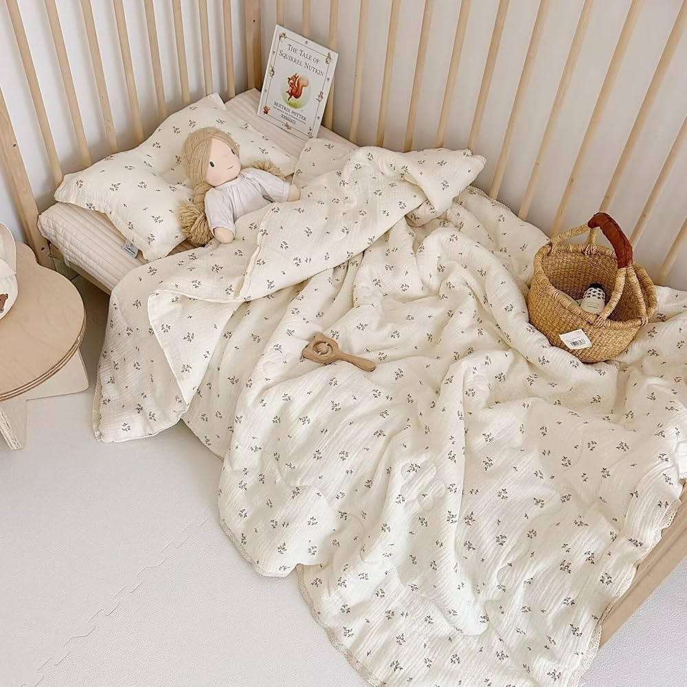 BuLuTu Pink Flower Print Toddler Kids Comforter Muslin Cotton Toddler Blankets for Girls Boys Chi... | Amazon (US)